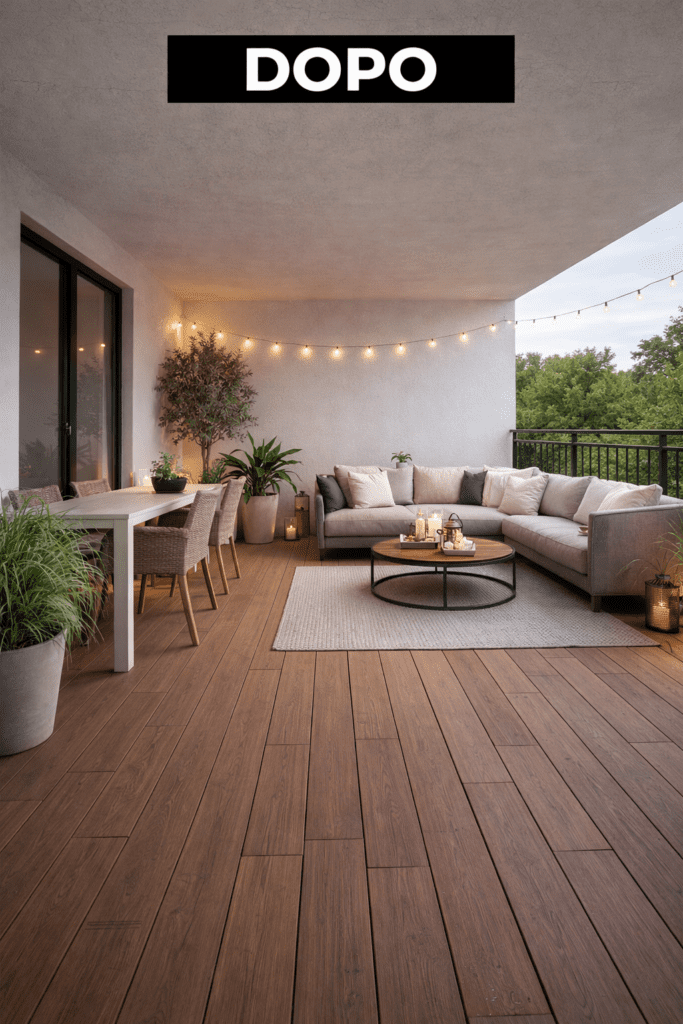 Dopo Terrazzo moderno con pavimento effetto legno per esterni
